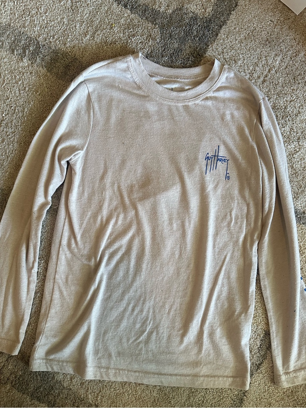 Guy Harvey Light Gray Long Sleeve Tee with Blue Logo